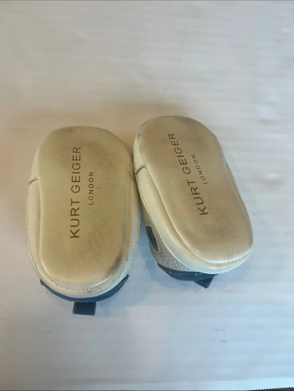 Kurt Geiger White Baby Sneakers with Navy Heart Accents